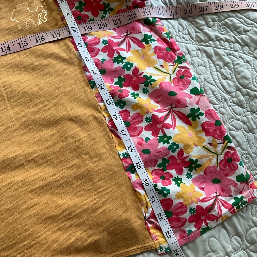 Upcycled Reworked Mustard Floral Ruffle Mixed Media Top Medium - Picture 4 of 6